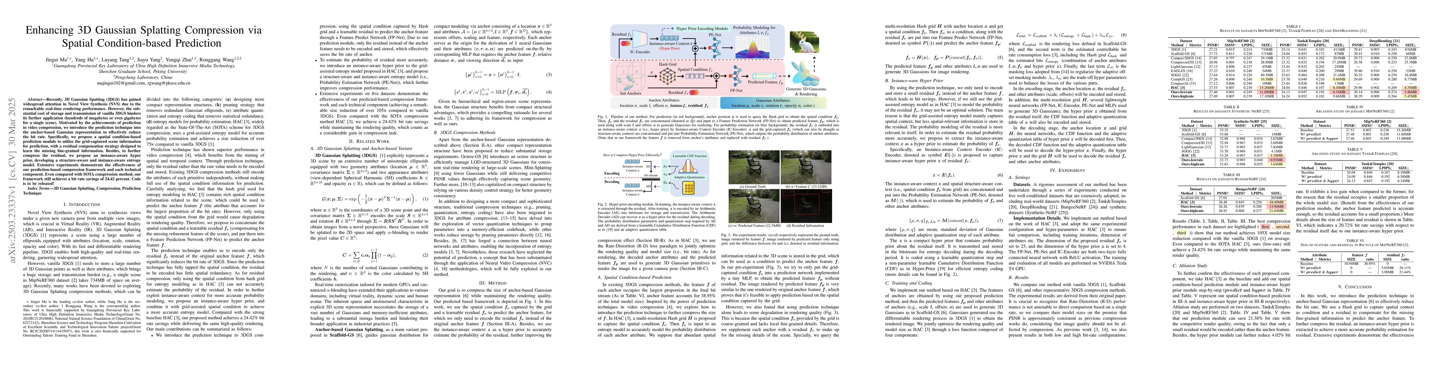 Thumbnail for Enhancing 3D Gaussian Splatting Compression via Spatial Condition-based
  Prediction