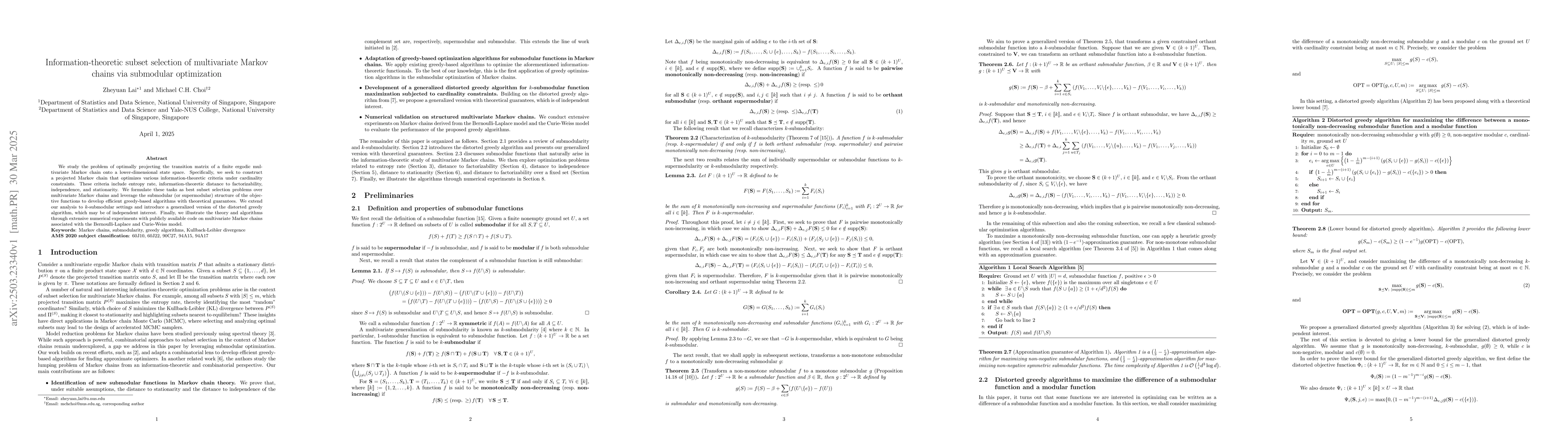 Thumbnail for Information-theoretic subset selection of multivariate Markov chains via
  submodular optimization