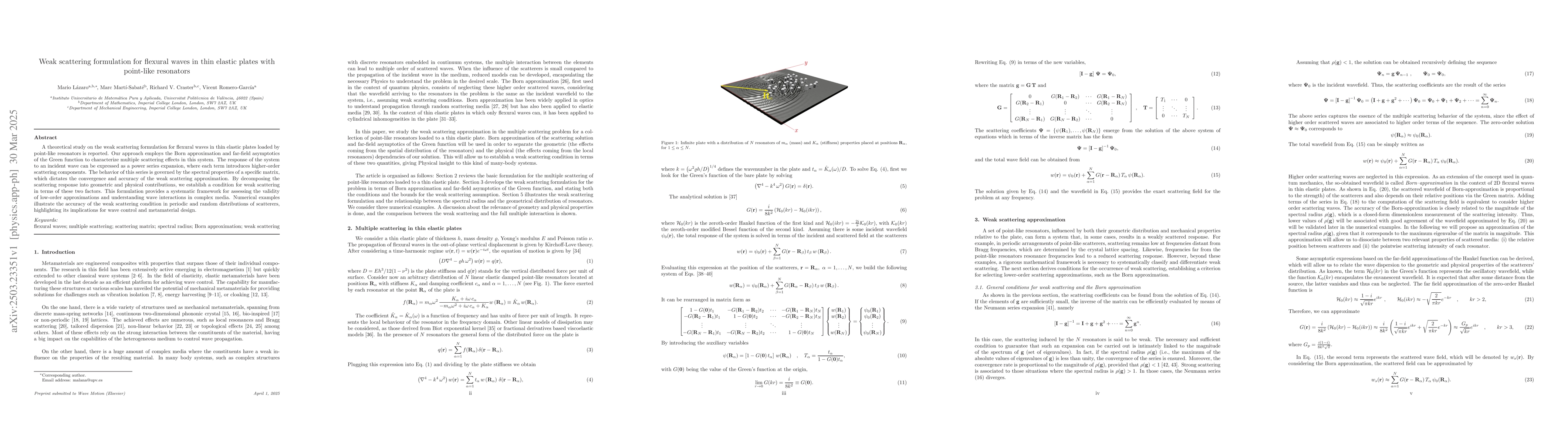 Thumbnail for Weak scattering formulation for flexural waves in thin elastic plates
  with point-like resonators