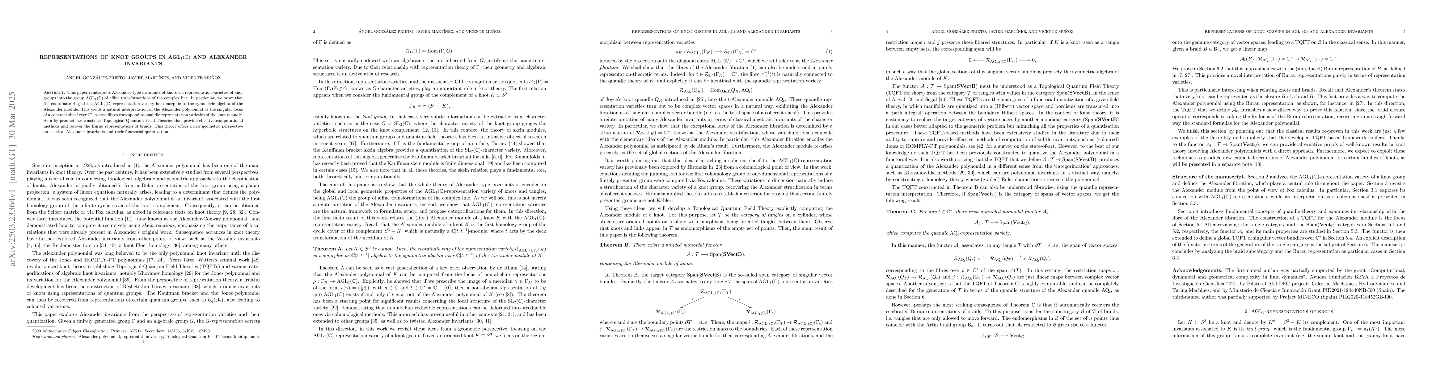 Thumbnail for Representations of knot groups in $\textrm{AGL}_{1}(\mathbb{C})$ and
  Alexander invariants