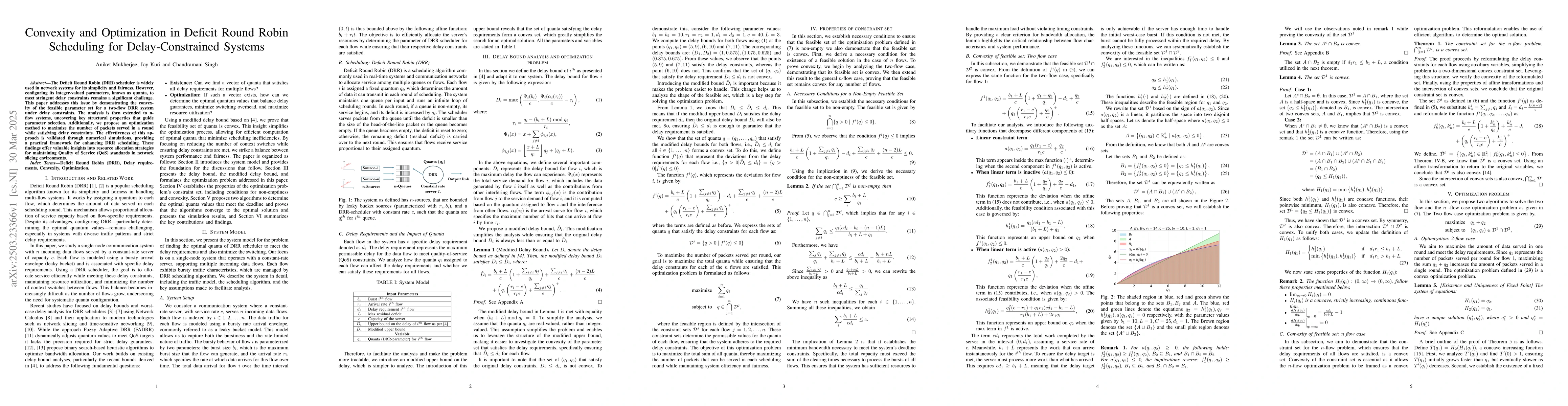 Thumbnail for Convexity and Optimization in Deficit Round Robin Scheduling for
  Delay-Constrained Systems