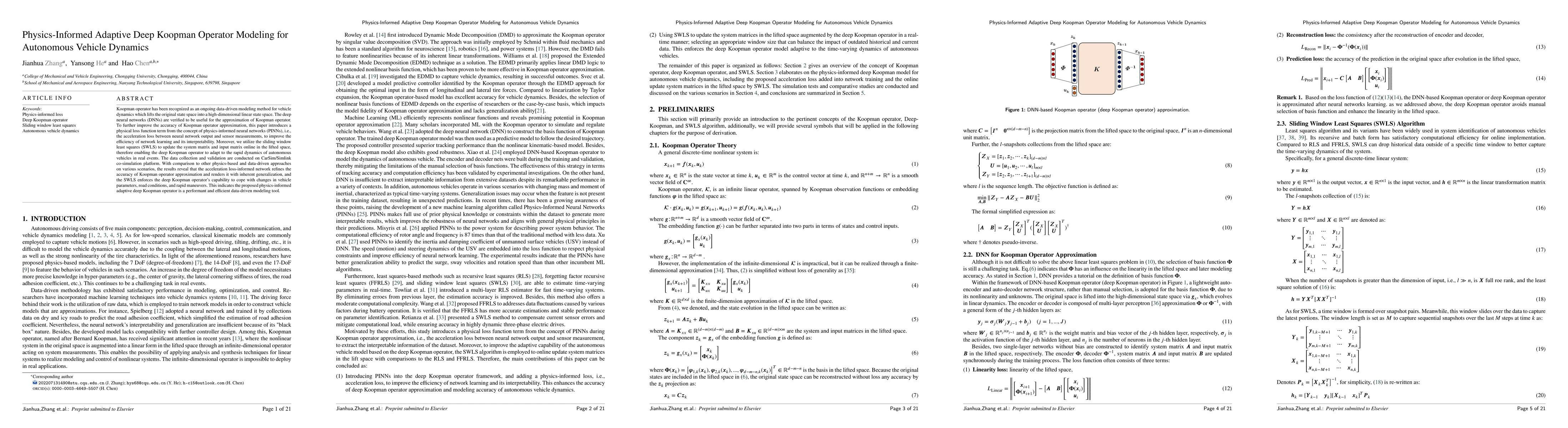 Thumbnail for Physics-Informed Adaptive Deep Koopman Operator Modeling for Autonomous
  Vehicle Dynamics
