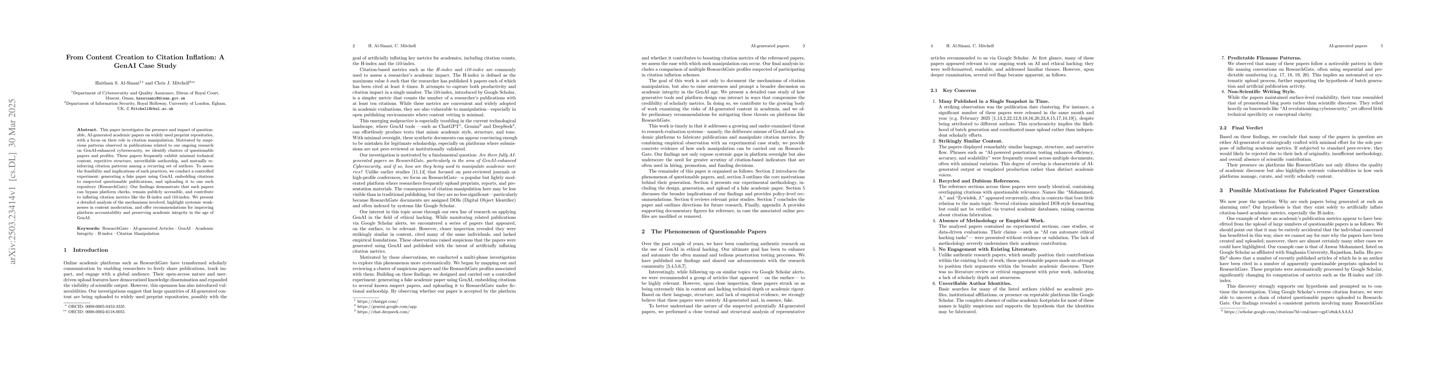 Thumbnail for From Content Creation to Citation Inflation: A GenAI Case Study