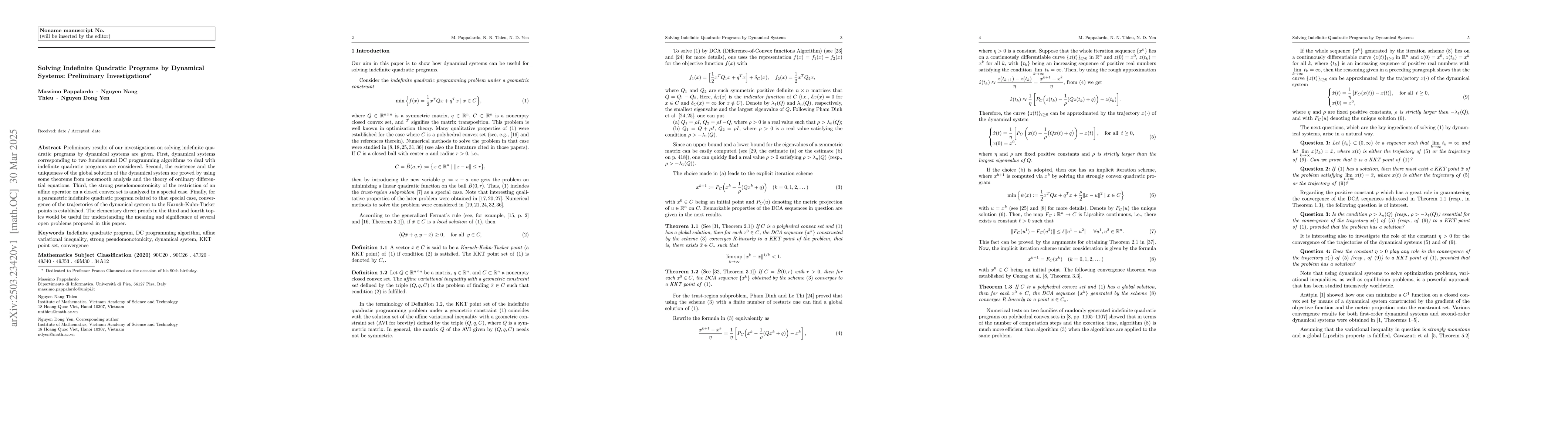 Thumbnail for Solving Indefinite Quadratic Programs by Dynamical Systems: Preliminary
  Investigations