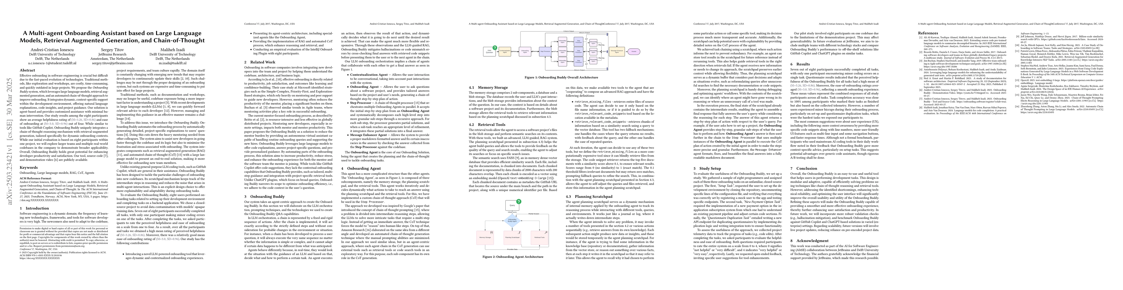 Thumbnail for A Multi-agent Onboarding Assistant based on Large Language Models,
  Retrieval Augmented Generation, and Chain-of-Thought