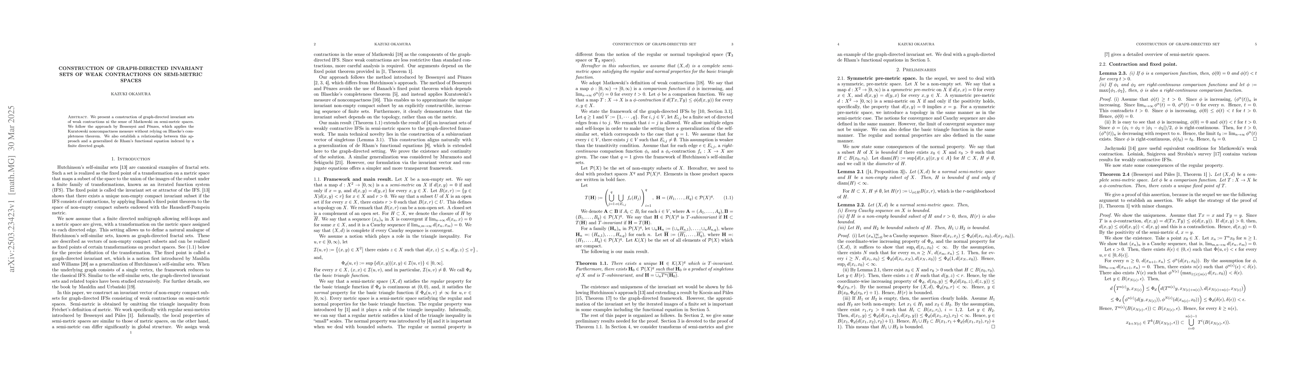 Thumbnail for Construction of graph-directed invariant sets of weak contractions on
  semi-metric spaces