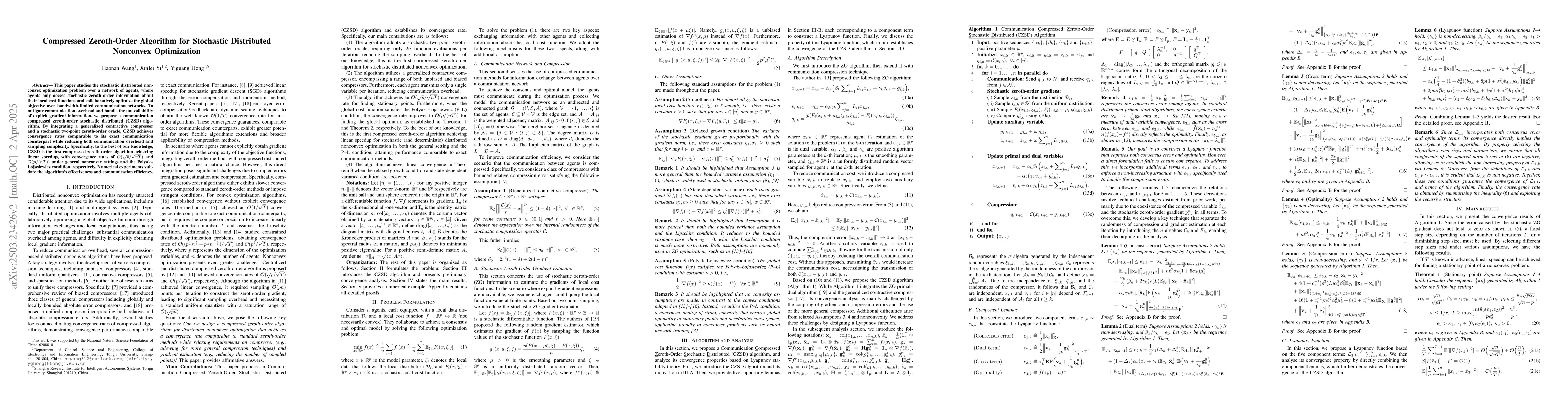 Thumbnail for Compressed Zeroth-Order Algorithm for Stochastic Distributed Nonconvex
  Optimization