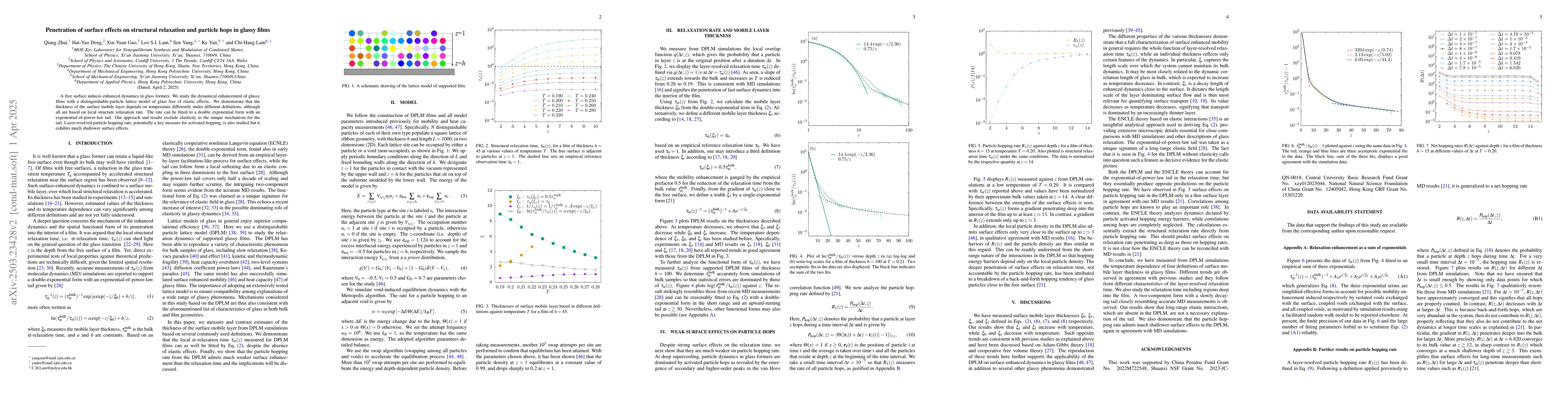 Thumbnail for Penetration of surface effects on structural relaxation and particle
  hops in glassy films