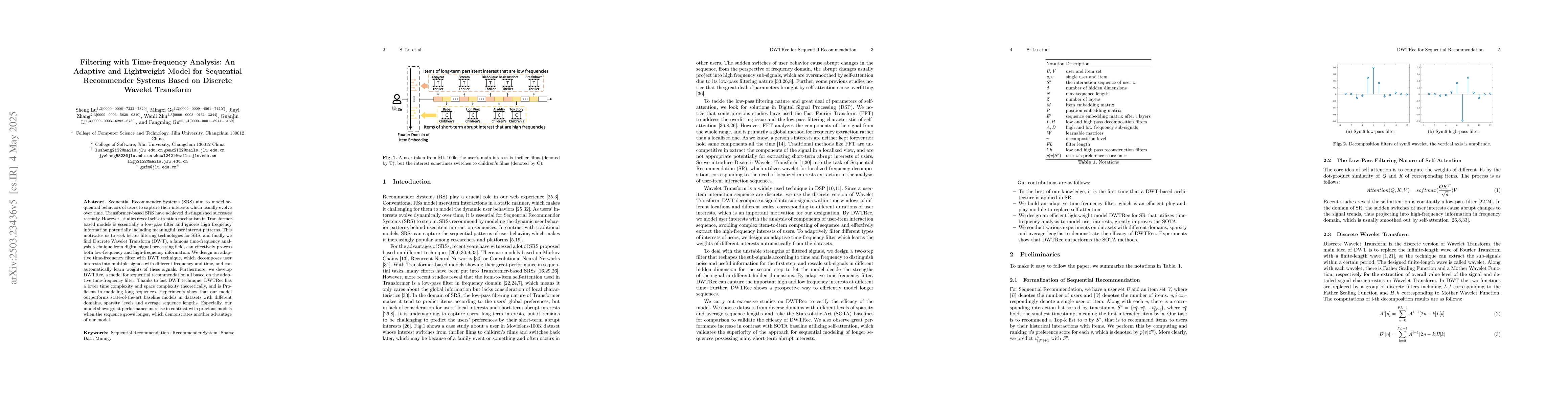 Thumbnail for Filtering with Time-frequency Analysis: An Adaptive and Lightweight
  Model for Sequential Recommender Systems Based on Discrete Wavelet Transform