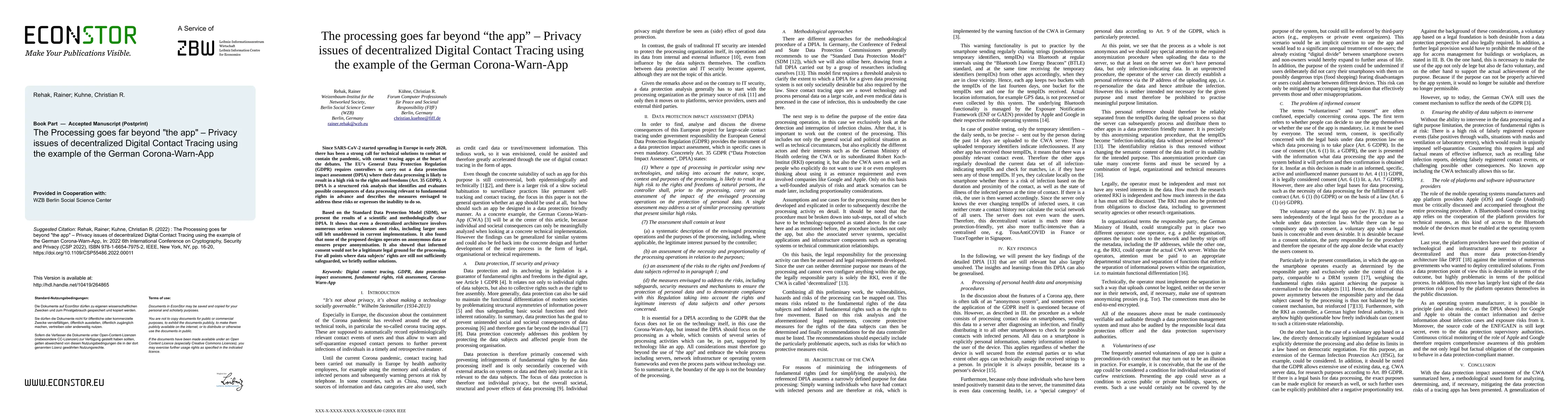 Thumbnail for The Processing goes far beyond "the app" -- Privacy issues of
  decentralized Digital Contact Tracing using the example of the German
  Corona-Warn-App (CWA)