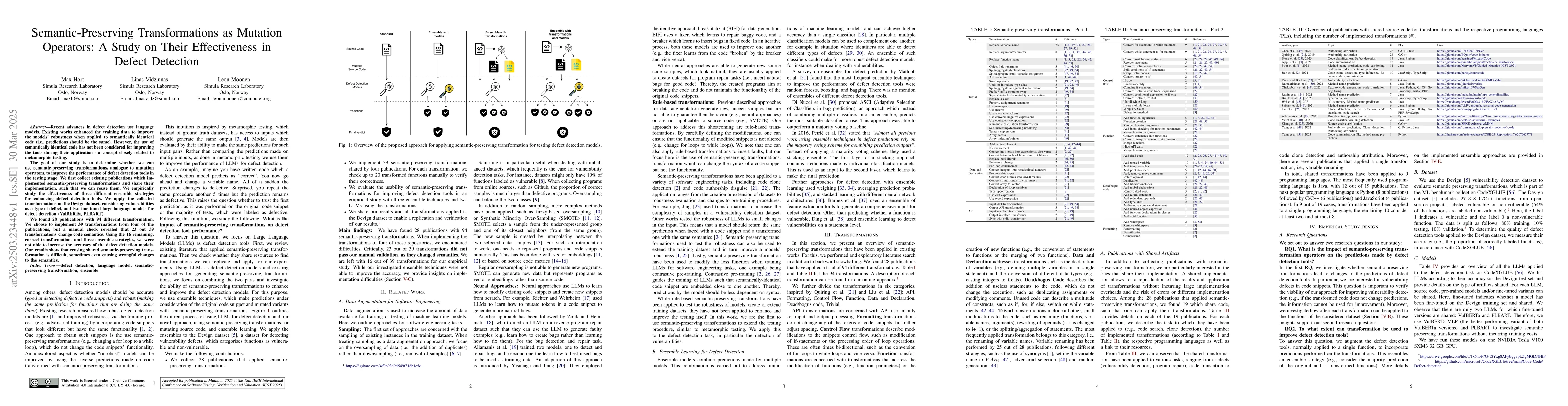 Thumbnail for Semantic-Preserving Transformations as Mutation Operators: A Study on
  Their Effectiveness in Defect Detection