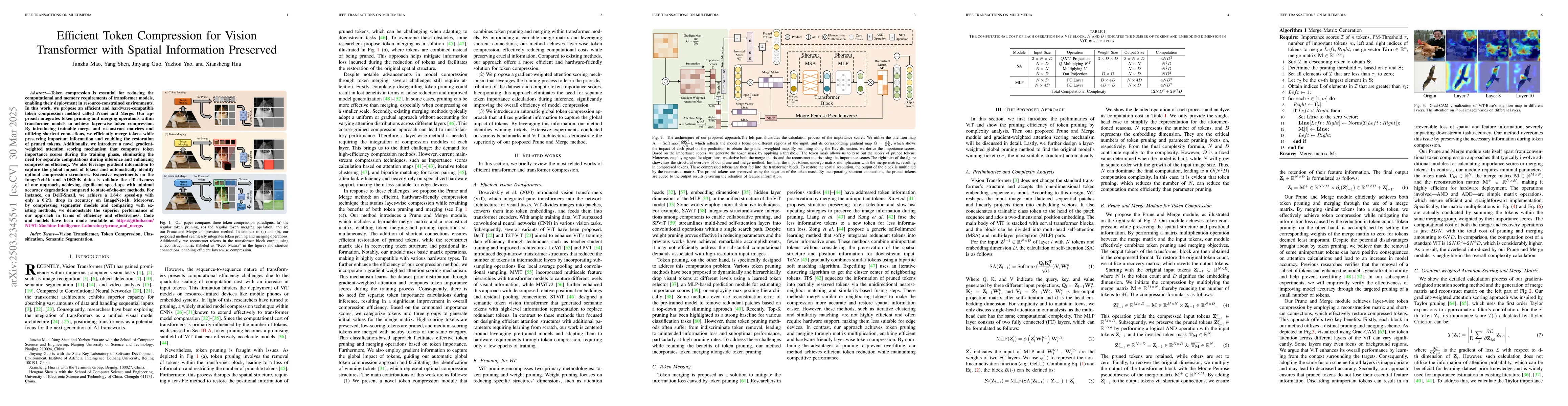Thumbnail for Efficient Token Compression for Vision Transformer with Spatial
  Information Preserved