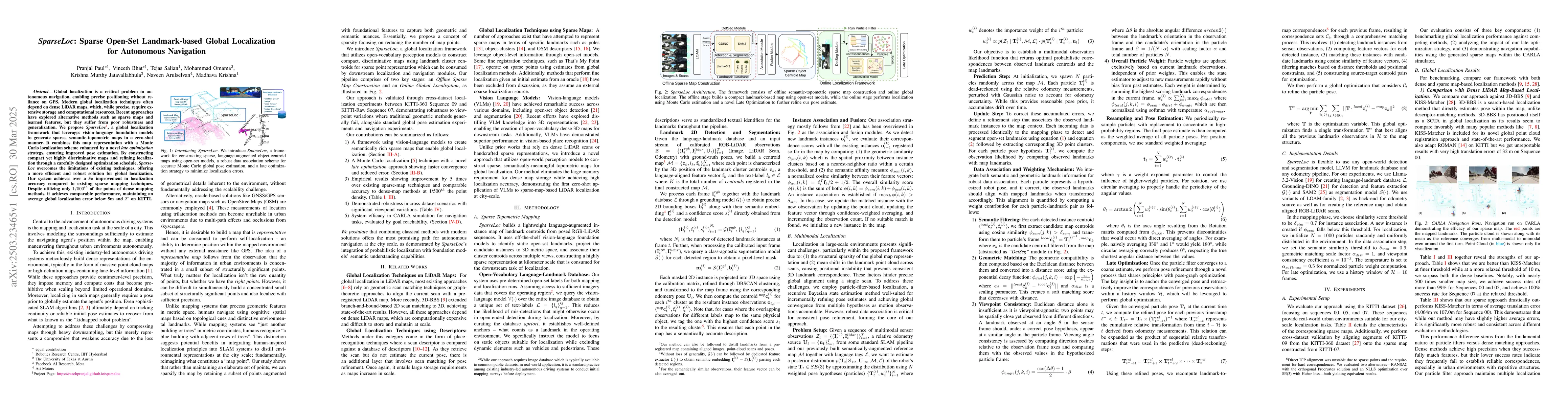 Thumbnail for SparseLoc: Sparse Open-Set Landmark-based Global Localization for
  Autonomous Navigation