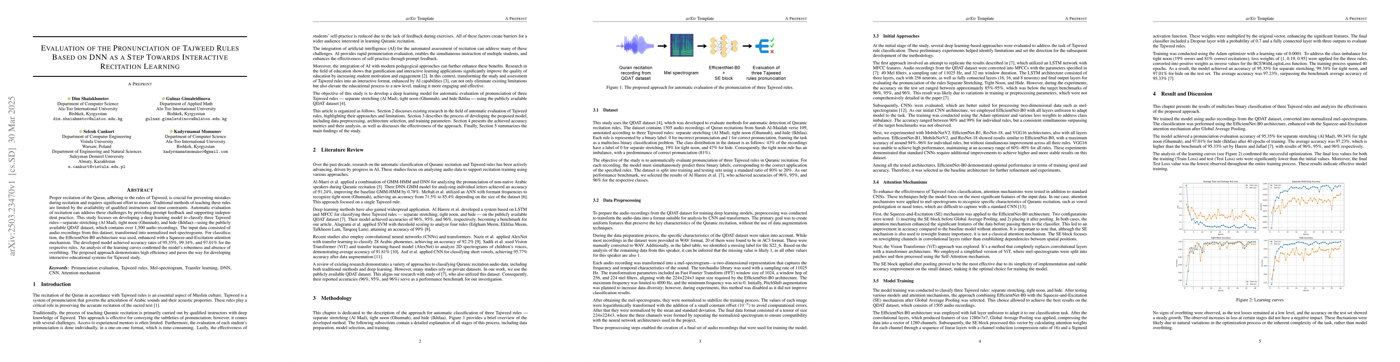 Thumbnail for Evaluation of the Pronunciation of Tajweed Rules Based on DNN as a Step
  Towards Interactive Recitation Learning