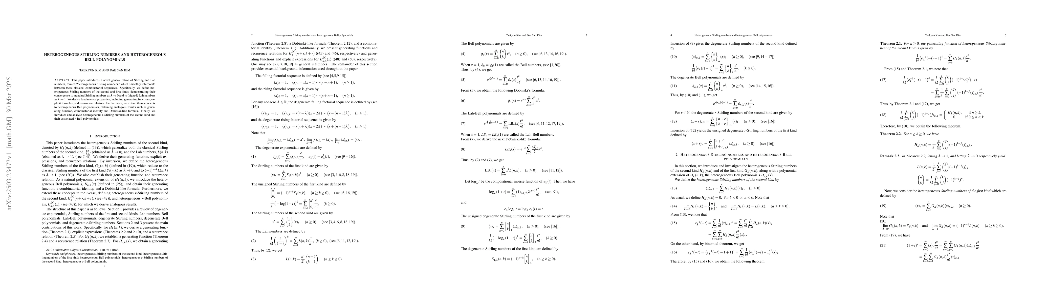 Thumbnail for Heterogeneous Stirling numbers and heterogeneous Bell polynomials