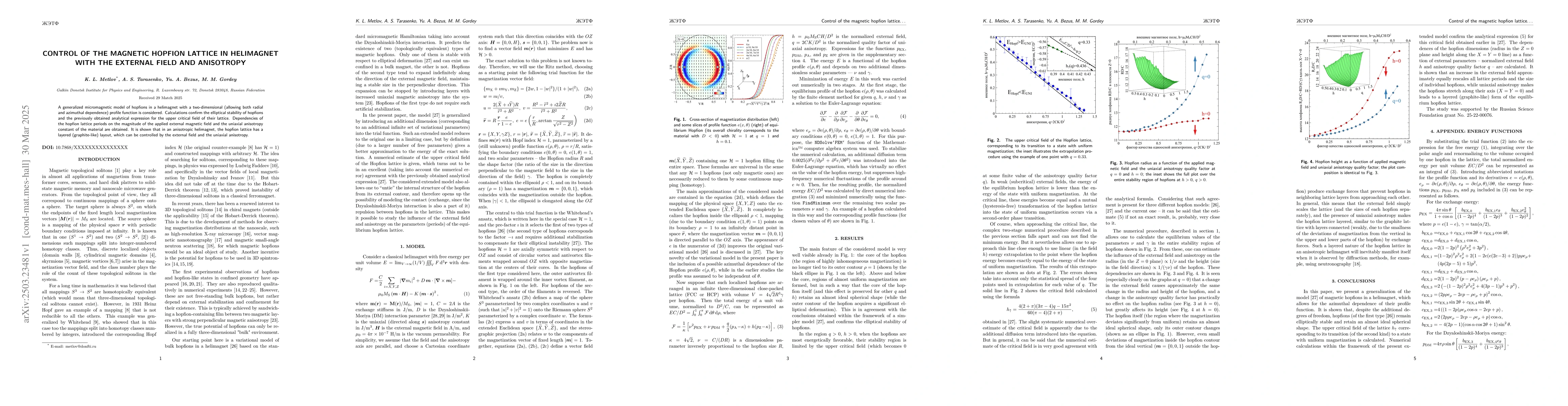 Thumbnail for Control of the magnetic hopfion lattice in helimagnet with the external
  field and anisotropy