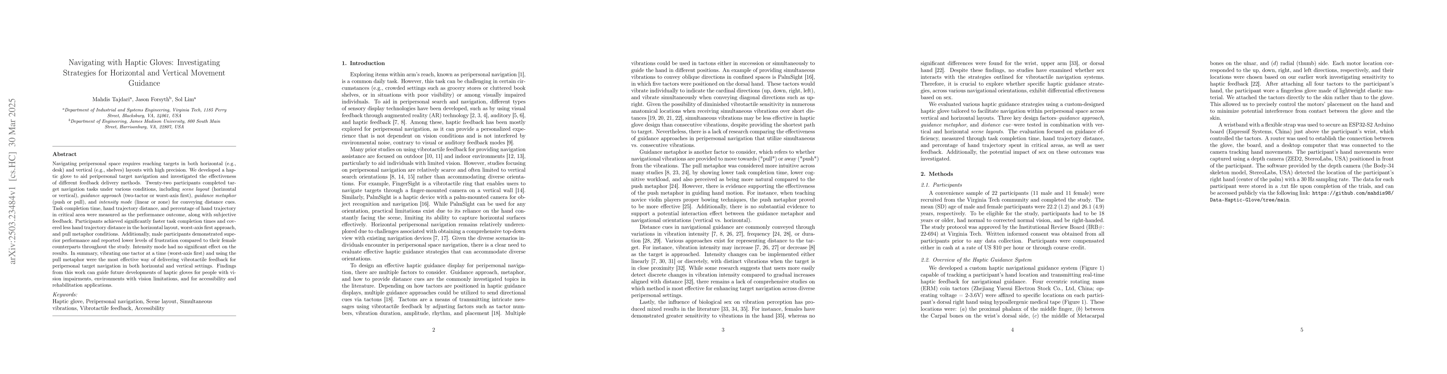 Thumbnail for Navigating with Haptic Gloves: Investigating Strategies for Horizontal
  and Vertical Movement Guidance