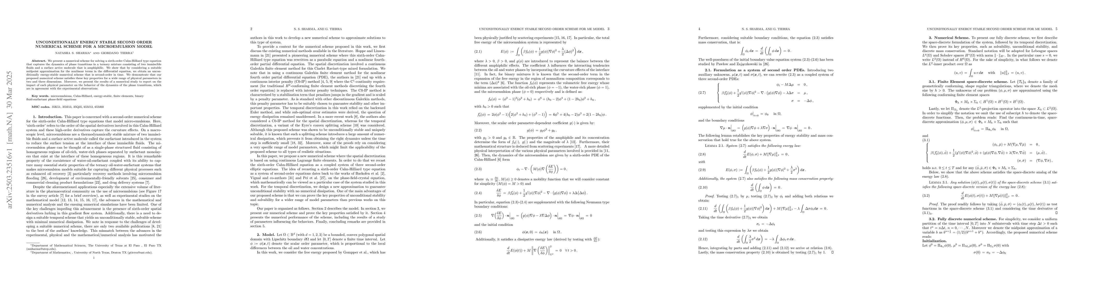 Thumbnail for Unconditionally Energy Stable Second Order Numerical Scheme for a
  Microemulsion model