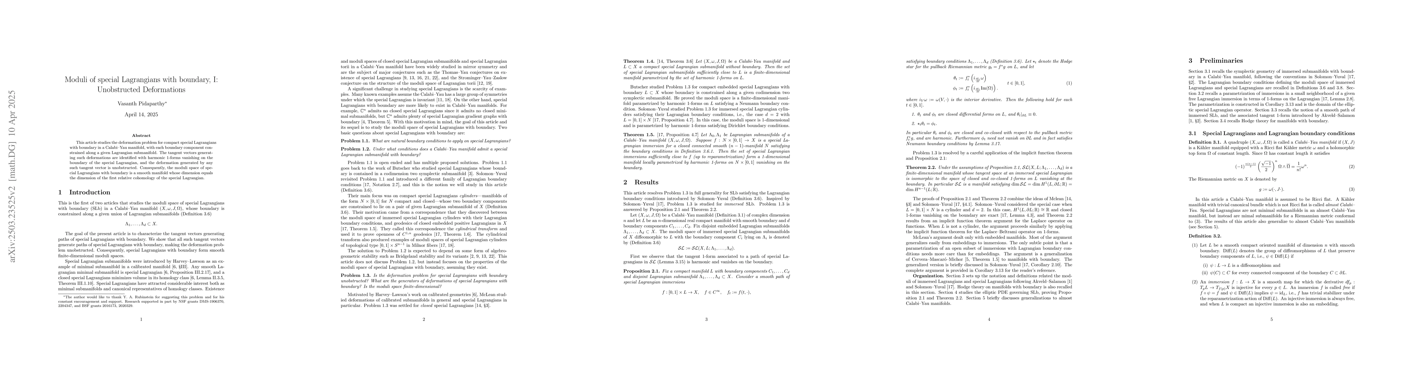 Thumbnail for Moduli of special Lagrangians with boundary, I: Unobstructed
  Deformations