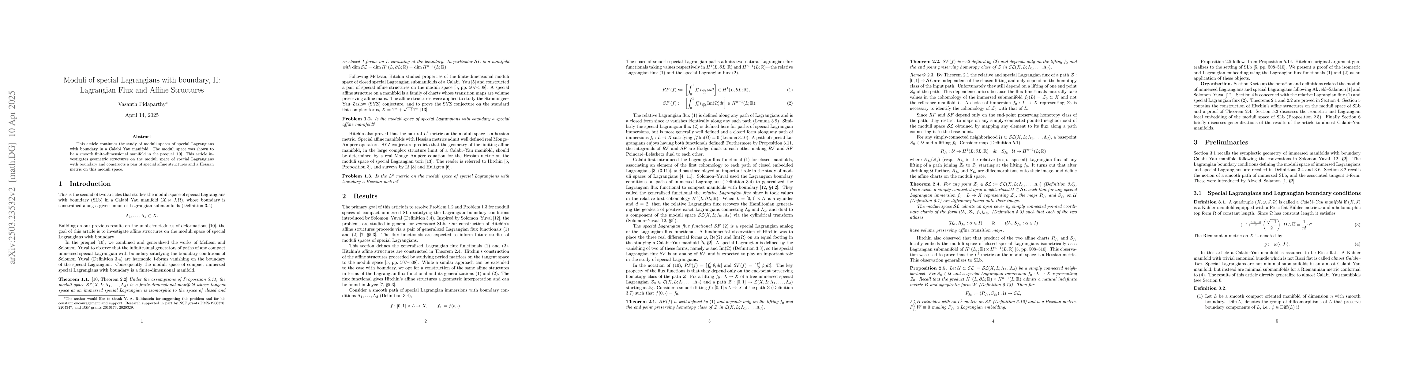 Thumbnail for Moduli of special Lagrangians with boundary, II: Lagrangian Flux and
  Affine Structures