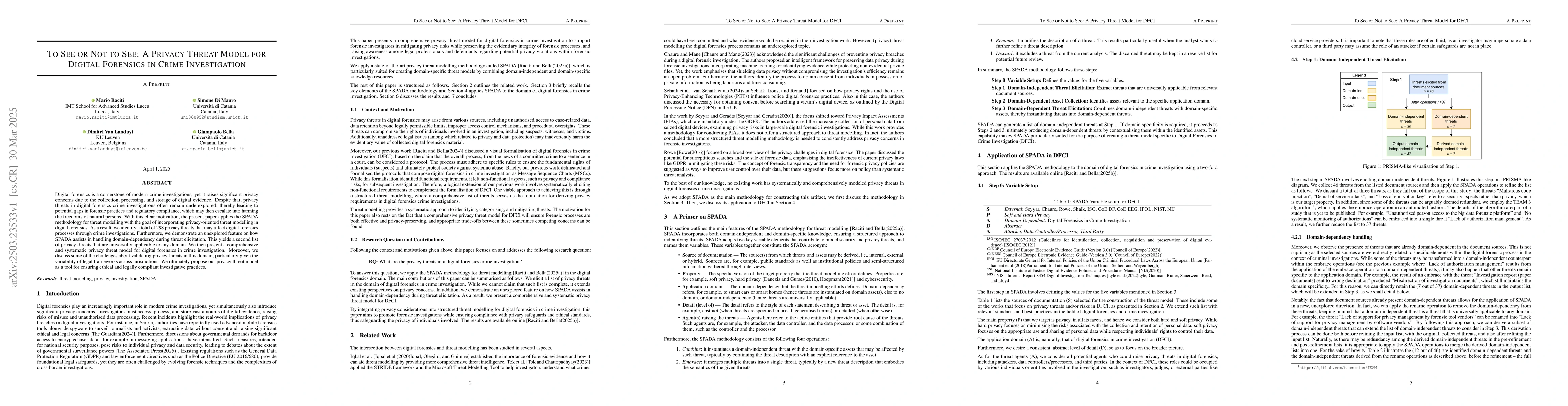 Thumbnail for To See or Not to See: A Privacy Threat Model for Digital Forensics in
  Crime Investigation