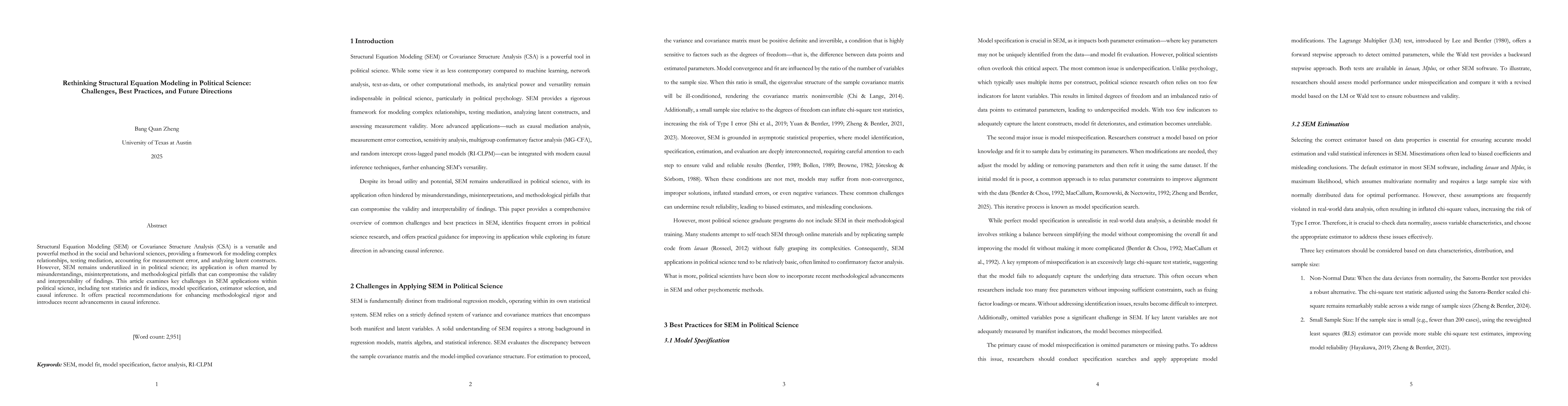 Thumbnail for Rethinking Structural Equation Modeling in Political Science:
  Challenges, Best Practices, and Future Directions