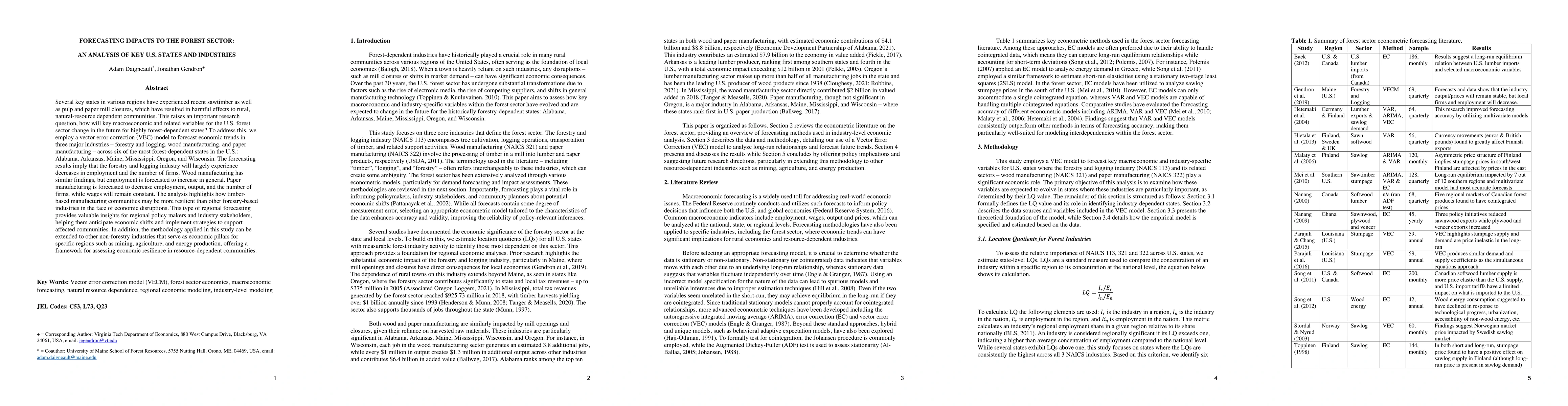Thumbnail for Forecasting Impacts to the Forest Sector: An Analysis of Key U.S. States
  and Industries