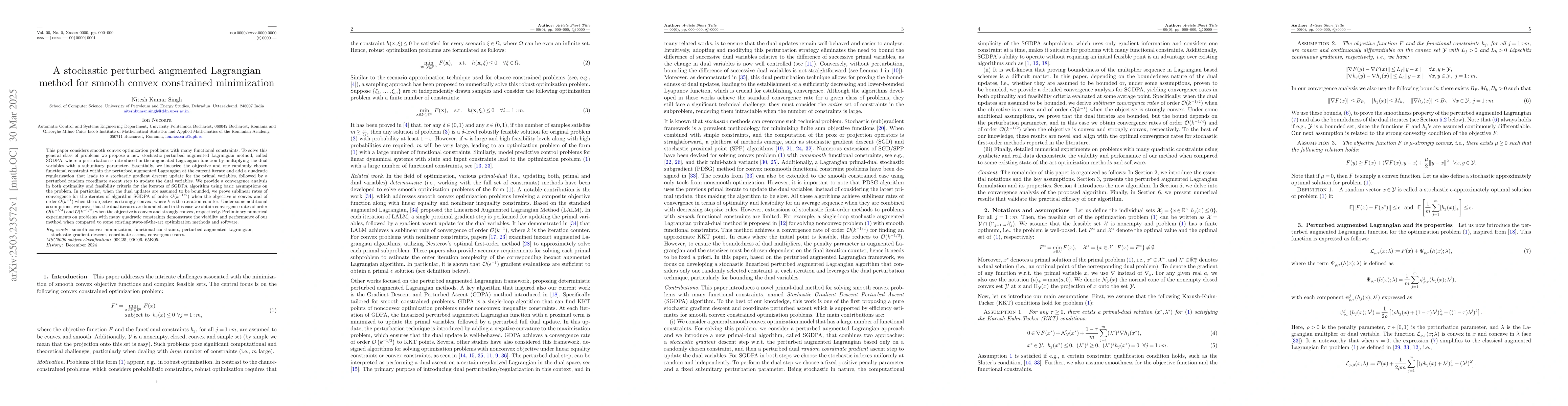 Thumbnail for A stochastic perturbed augmented Lagrangian method for smooth convex
  constrained minimization