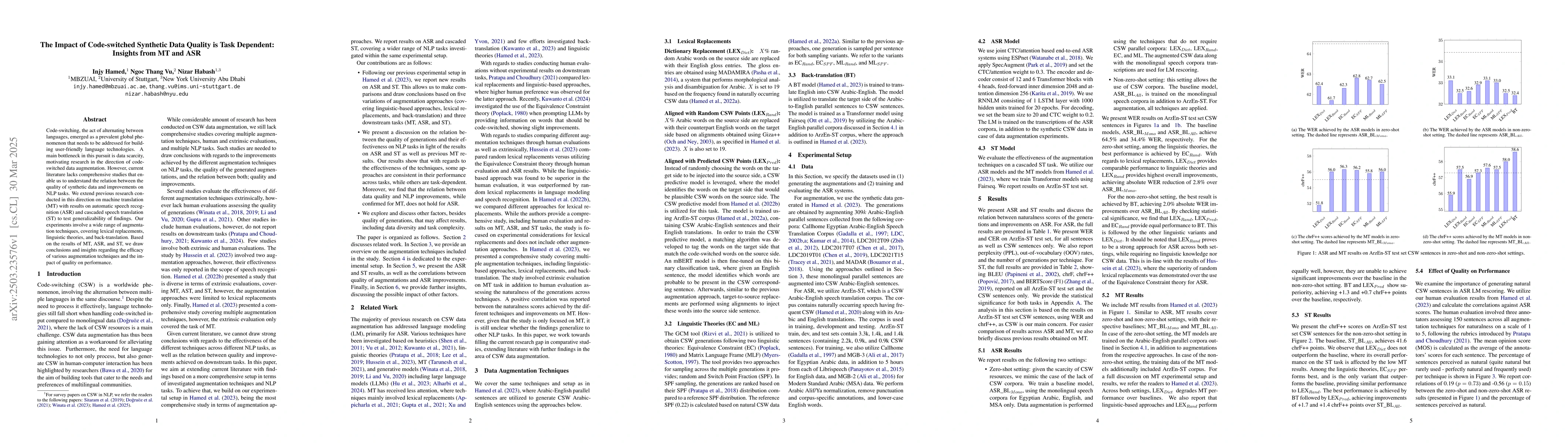 Thumbnail for The Impact of Code-switched Synthetic Data Quality is Task Dependent:
  Insights from MT and ASR