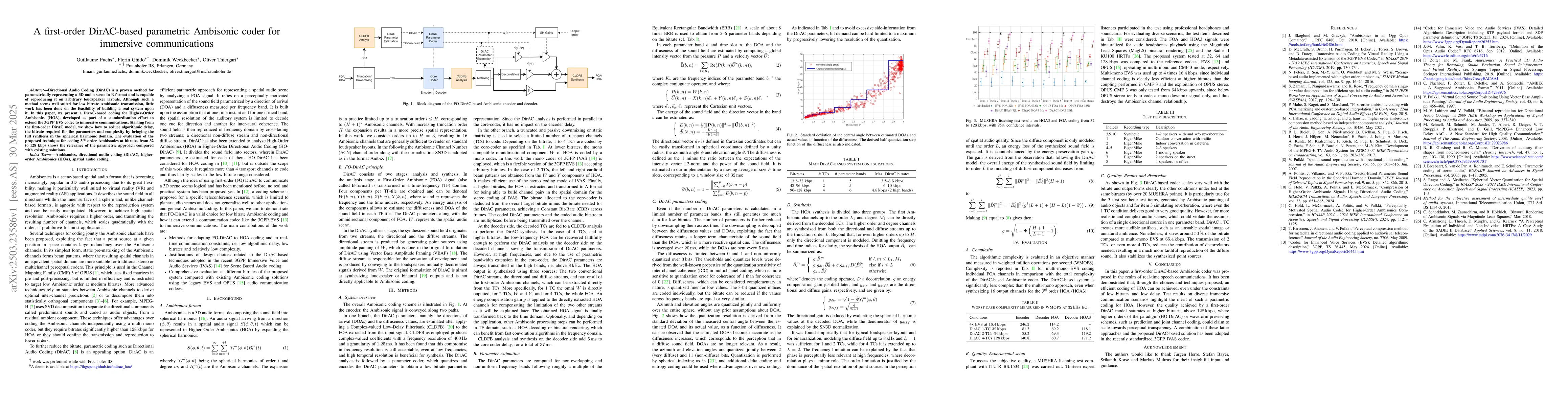 Thumbnail for A first-order DirAC-based parametric Ambisonic coder for immersive
  communications