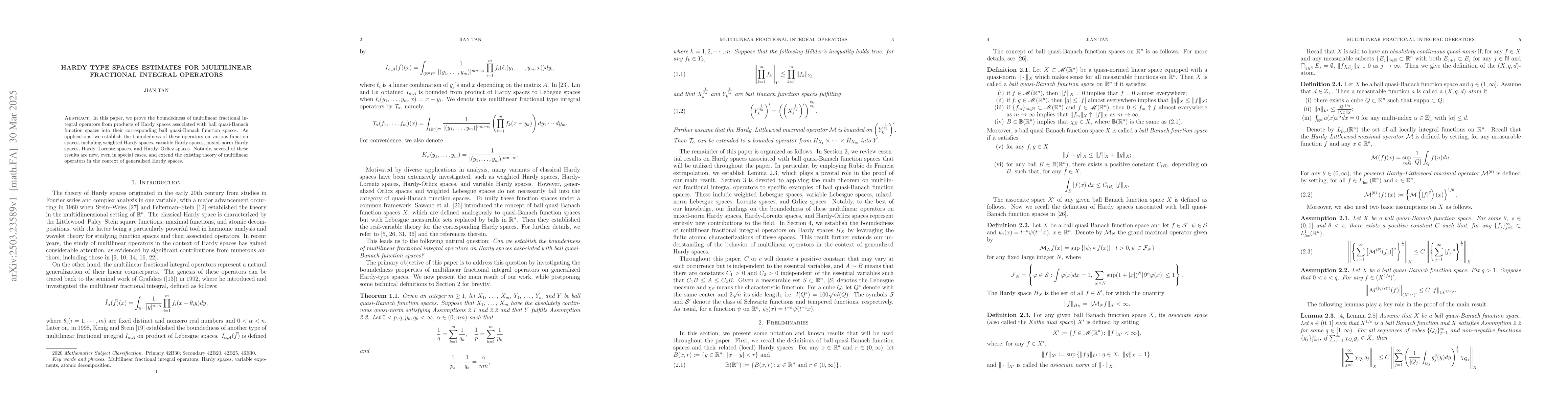Thumbnail for Hardy type spaces estimates for multilinear fractional integral
  operators