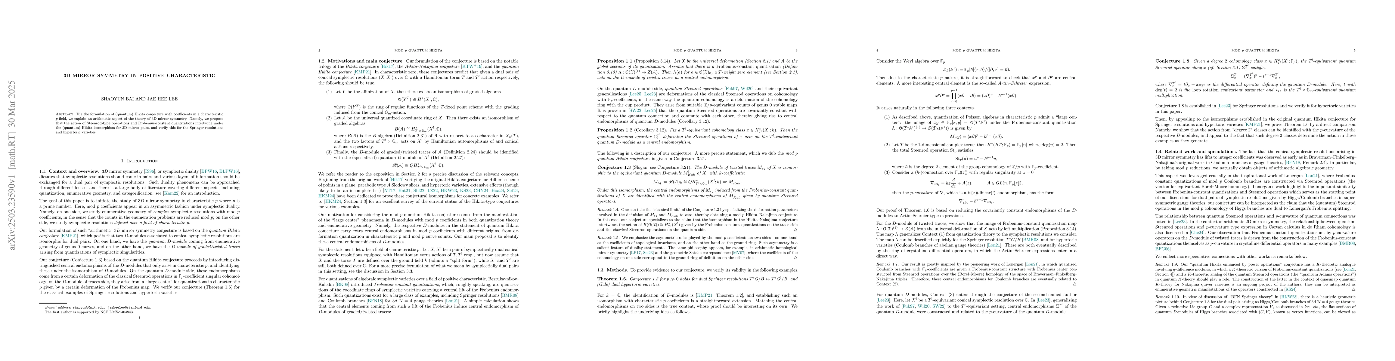 Thumbnail for 3D mirror symmetry in positive characteristic