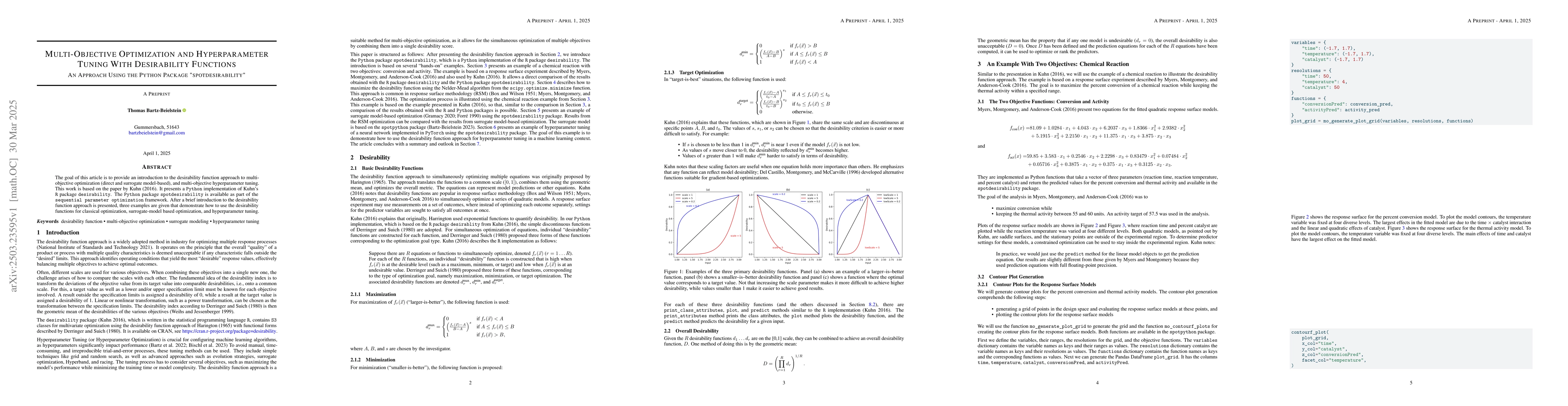 Thumbnail for Multi-Objective Optimization and Hyperparameter Tuning With Desirability
  Functions