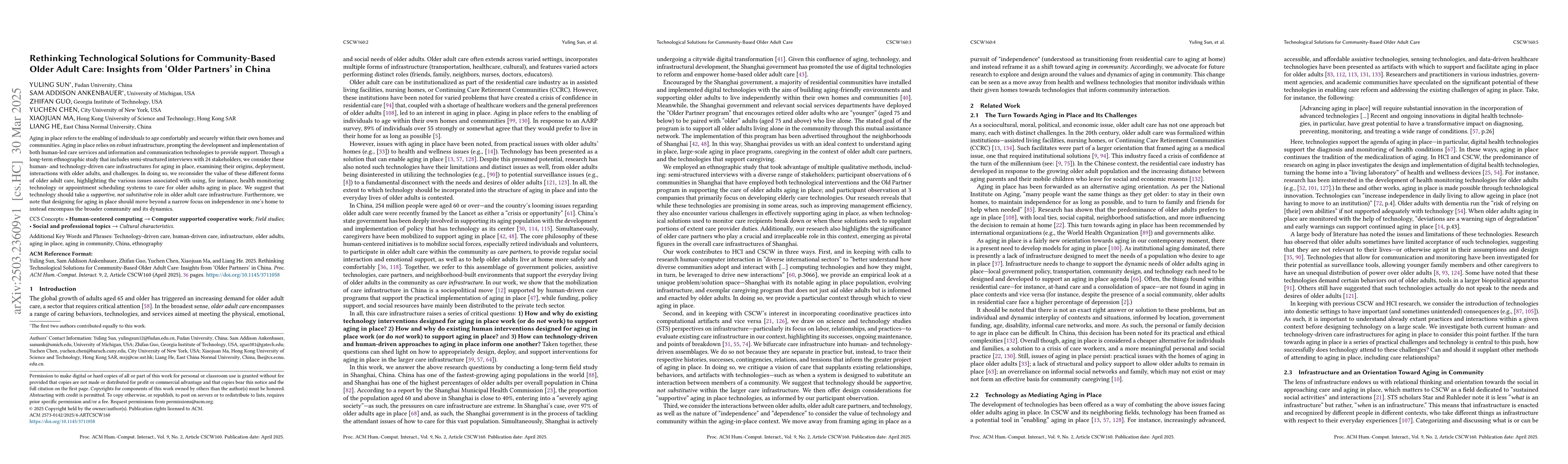 Thumbnail for Rethinking Technological Solutions for Community-Based Older Adult Care:
  Insights from 'Older Partners' in China