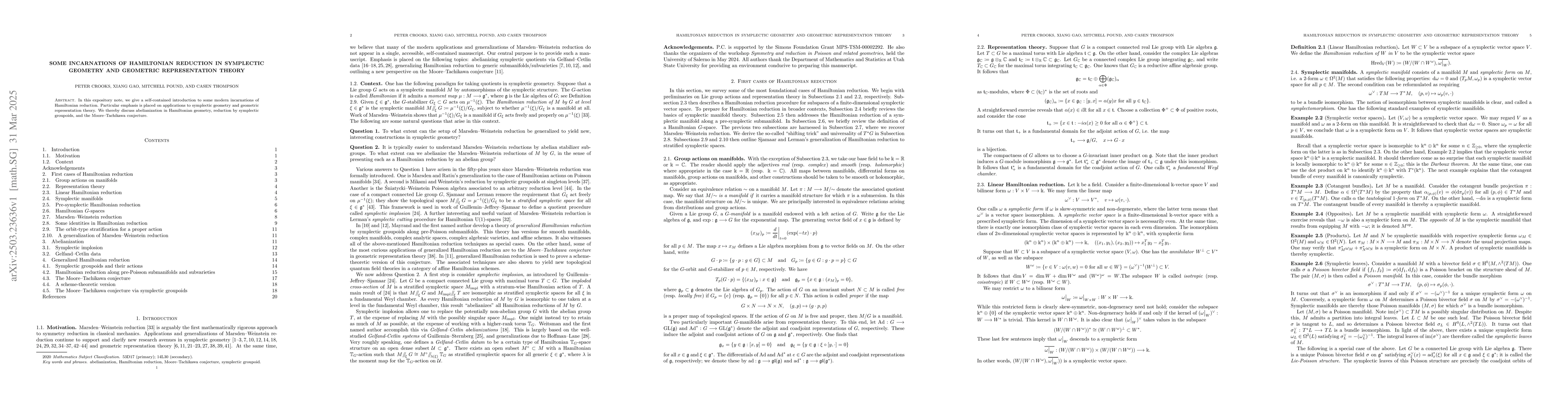 Thumbnail for Some incarnations of Hamiltonian reduction in symplectic geometry and
  geometric representation theory