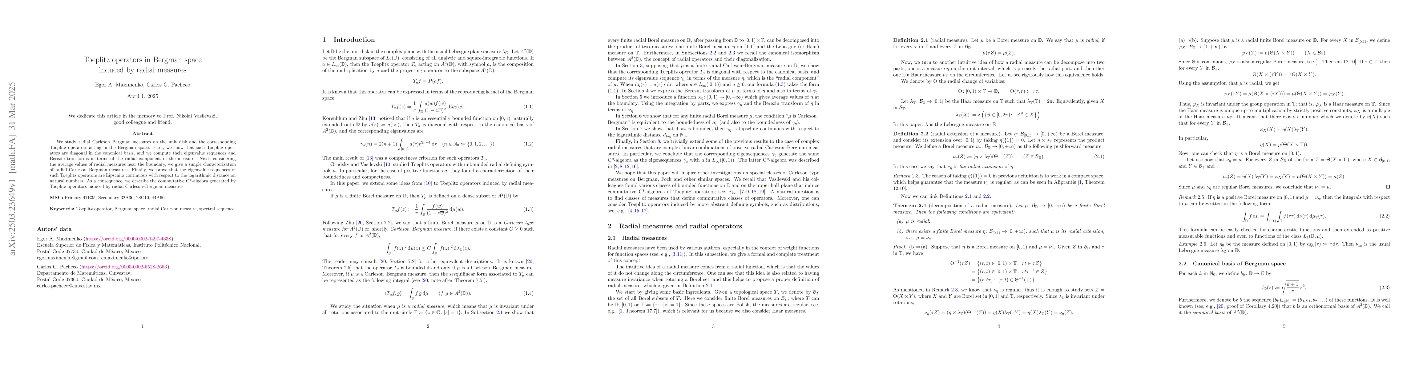 Thumbnail for Toeplitz operators in Bergman space induced by radial measures