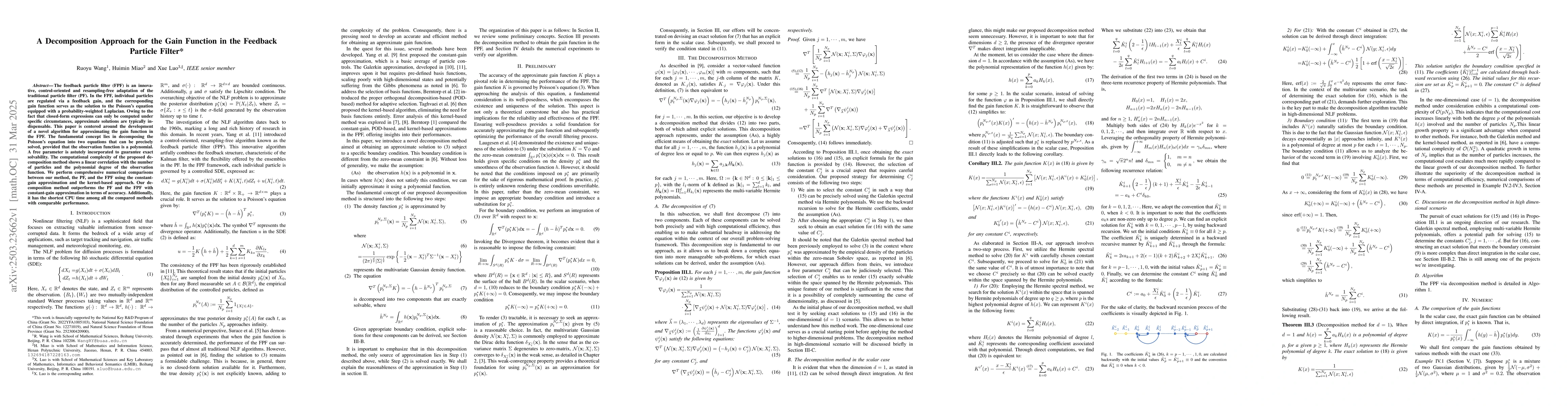 Thumbnail for A Decomposition Approach for the Gain Function in the Feedback Particle
  Filter
