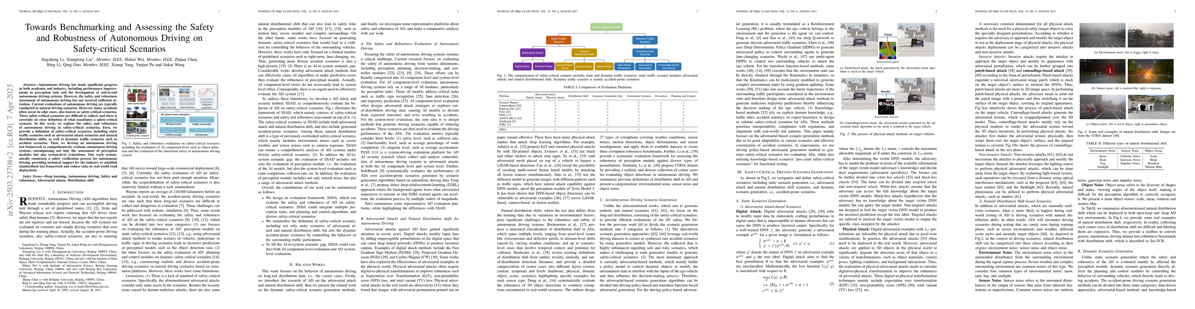 Thumbnail for Towards Benchmarking and Assessing the Safety and Robustness of
  Autonomous Driving on Safety-critical Scenarios