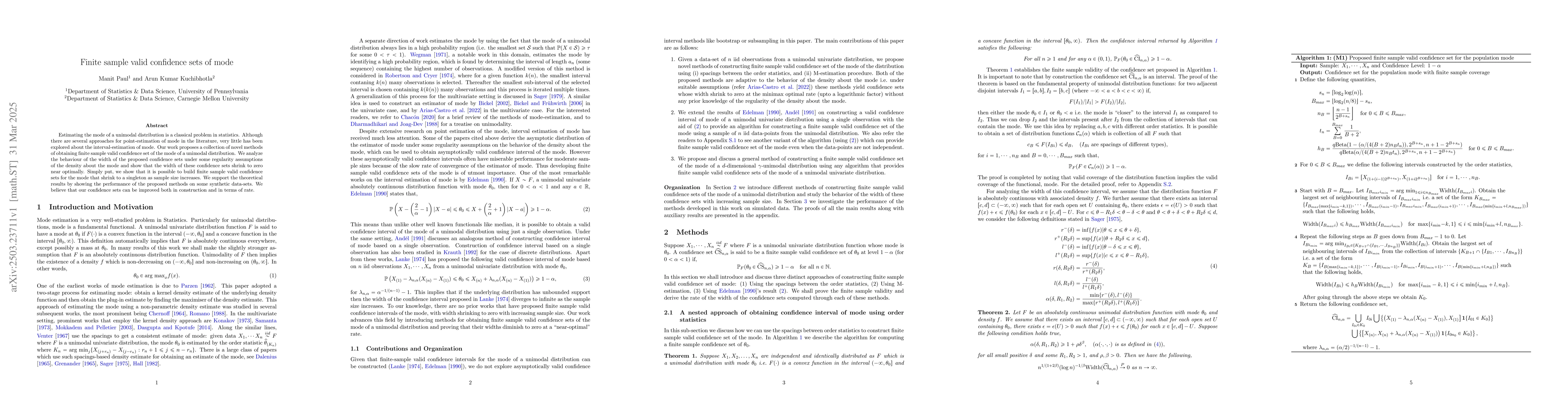 Thumbnail for Finite sample valid confidence sets of mode