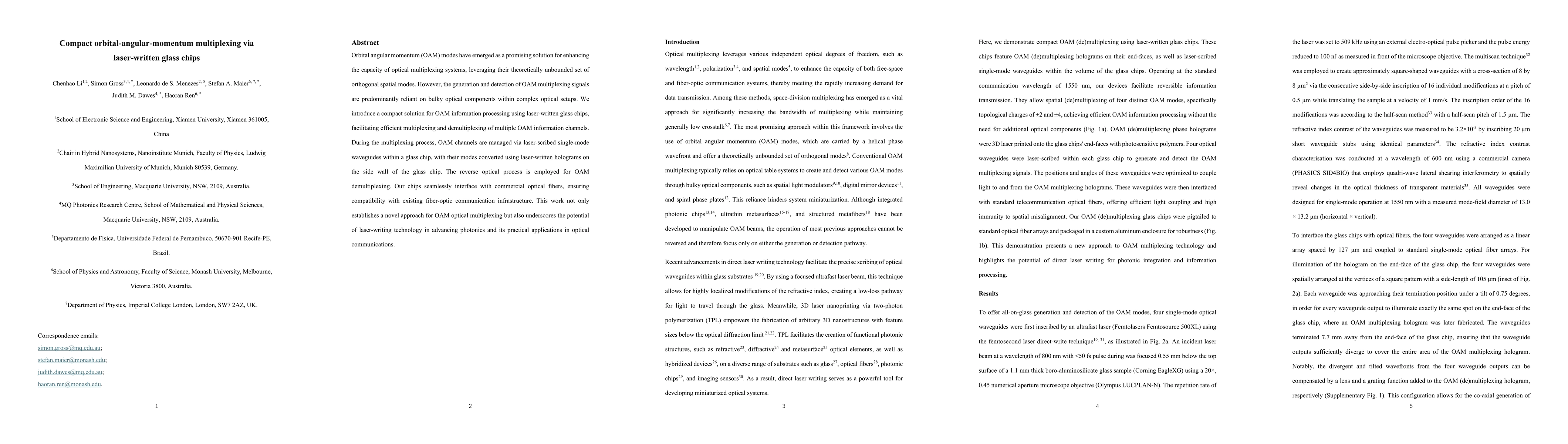 Thumbnail for Compact orbital-angular-momentum multiplexing via laser-written glass
  chips