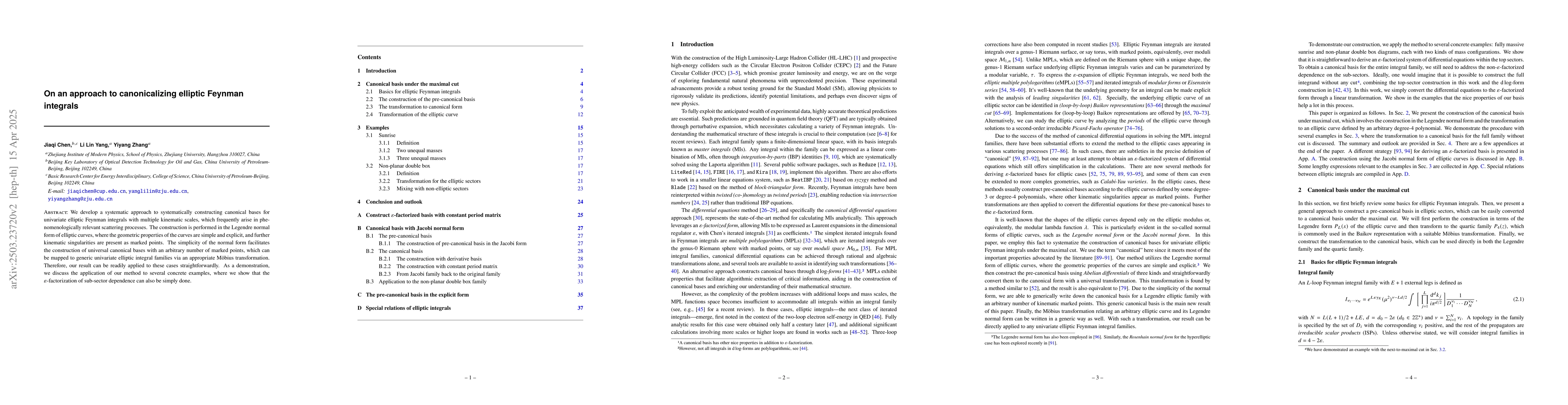 Thumbnail for On an approach to canonicalizing elliptic Feynman integrals