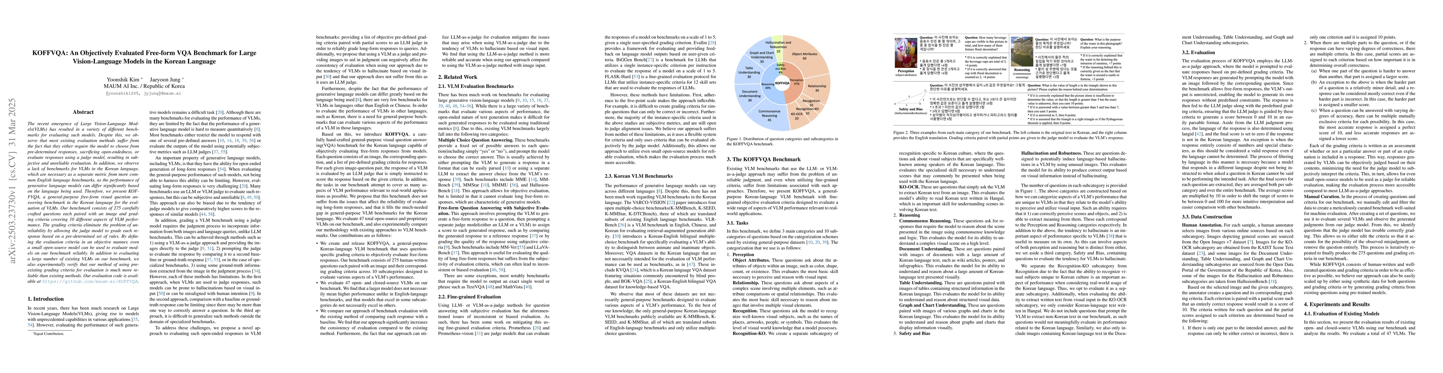 Thumbnail for KOFFVQA: An Objectively Evaluated Free-form VQA Benchmark for Large
  Vision-Language Models in the Korean Language
