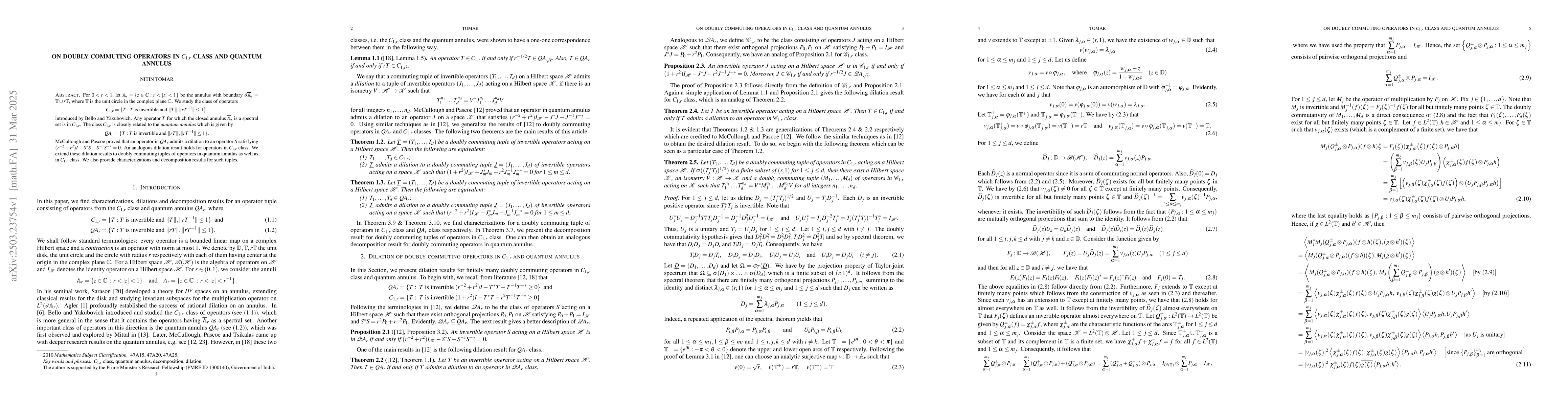 Thumbnail for On doubly commuting operators in $C_{1, r}$ class and quantum annulus