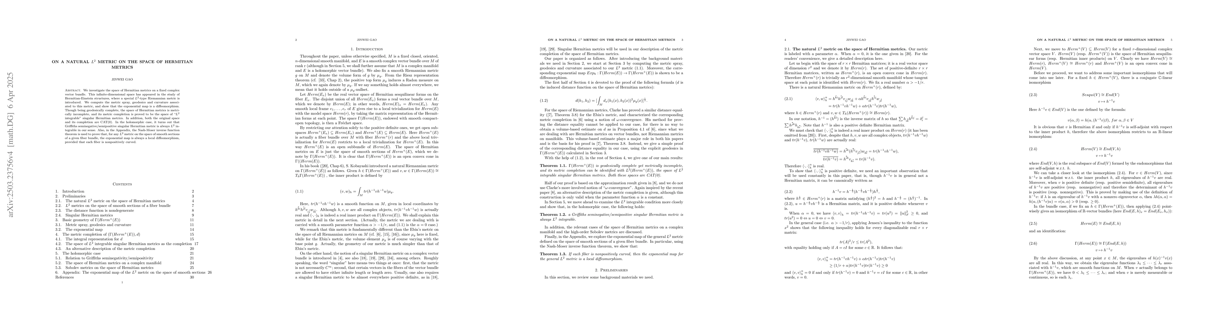 Thumbnail for On a natural L2 metric on the space of Hermitian metrics