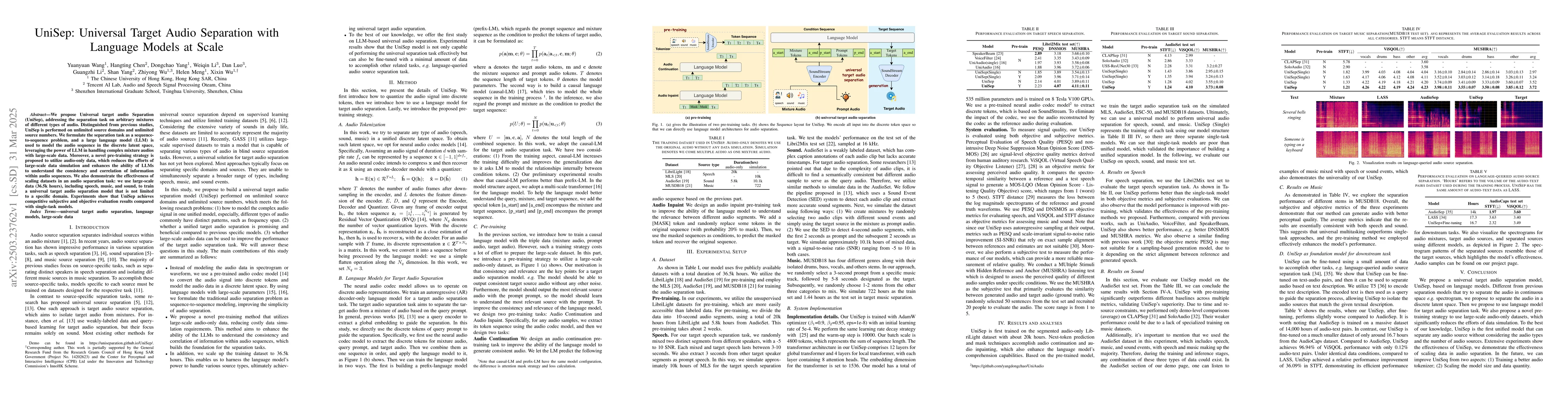 Thumbnail for UniSep: Universal Target Audio Separation with Language Models at Scale