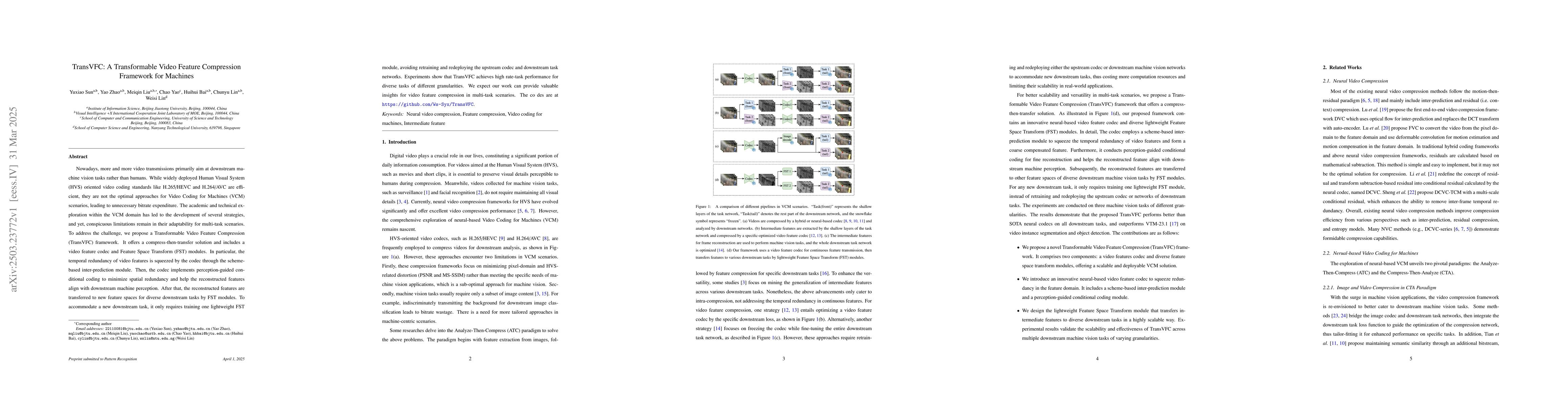 Thumbnail for TransVFC: A Transformable Video Feature Compression Framework for
  Machines