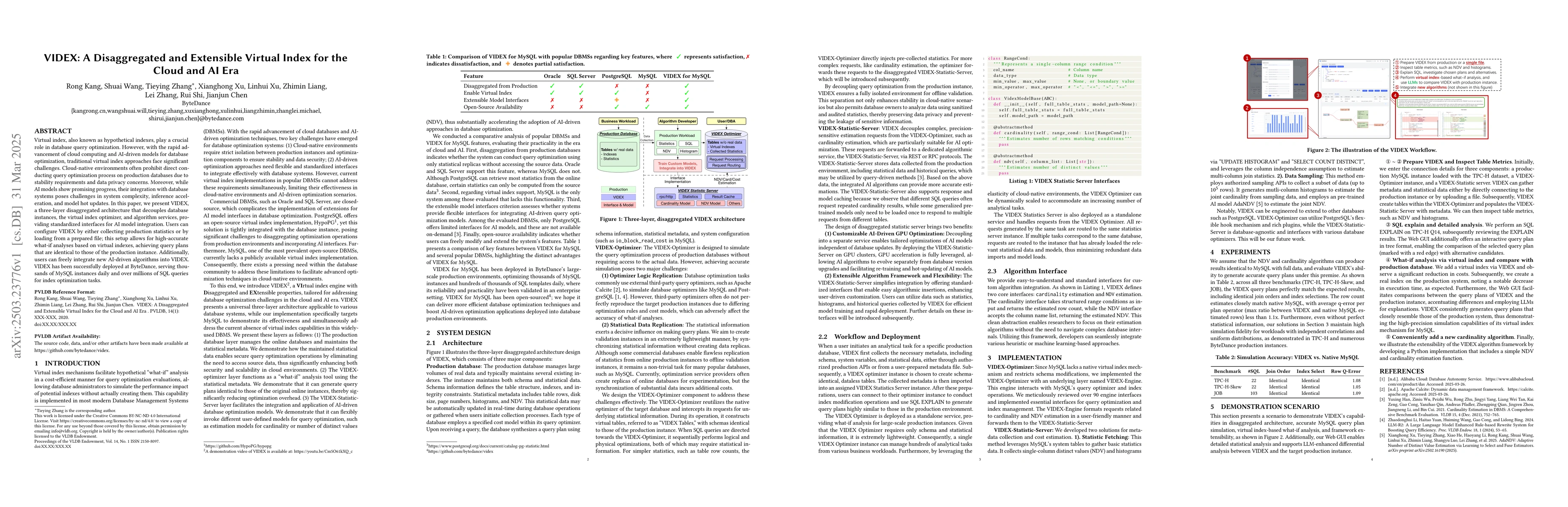Thumbnail for VIDEX: A Disaggregated and Extensible Virtual Index for the Cloud and AI
  Era