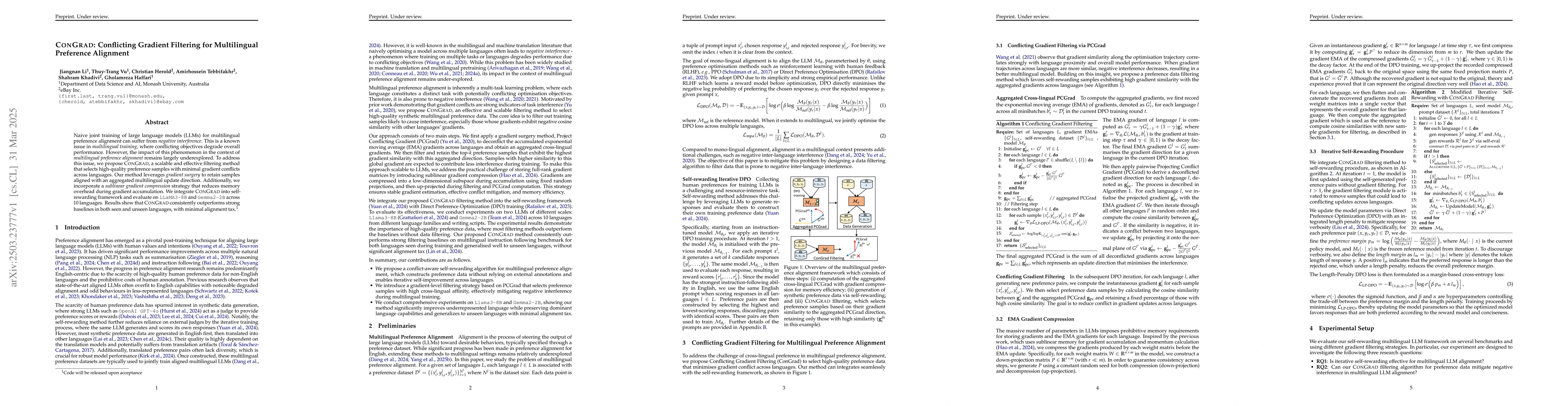 Thumbnail for CONGRAD:Conflicting Gradient Filtering for Multilingual Preference
  Alignment