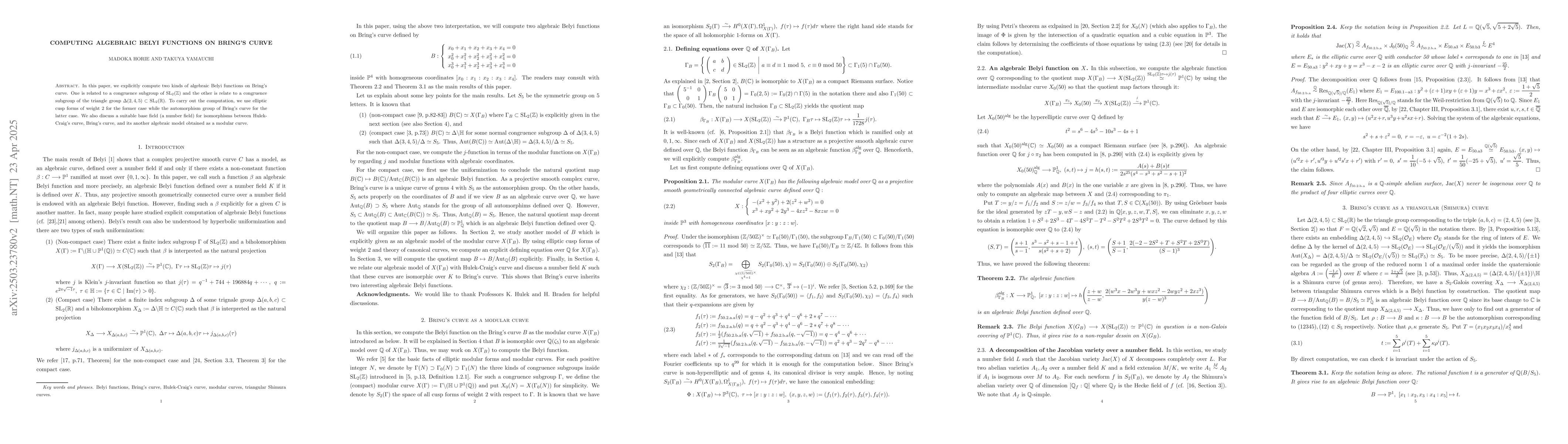 Thumbnail for Computing algebraic Belyi functions on Bring's curve