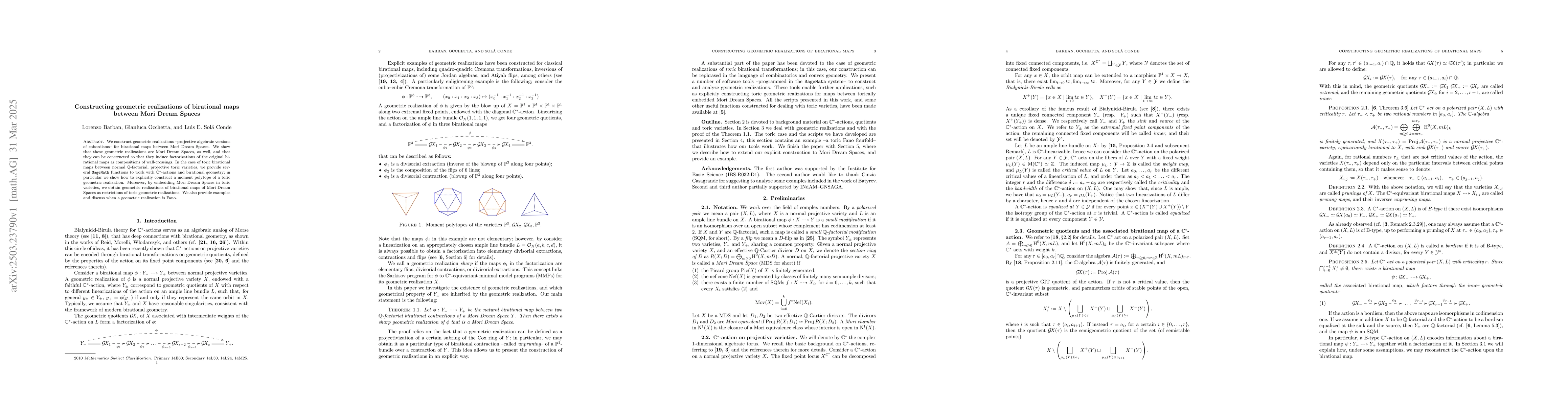 Thumbnail for Constructing geometric realizations of birational maps between Mori
  Dream Spaces